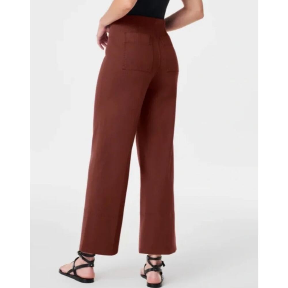 Spanx Plus Wide Leg Cropped Pull-On Twill Pant Hickory Brown Size 1X - Picture 2 of 9